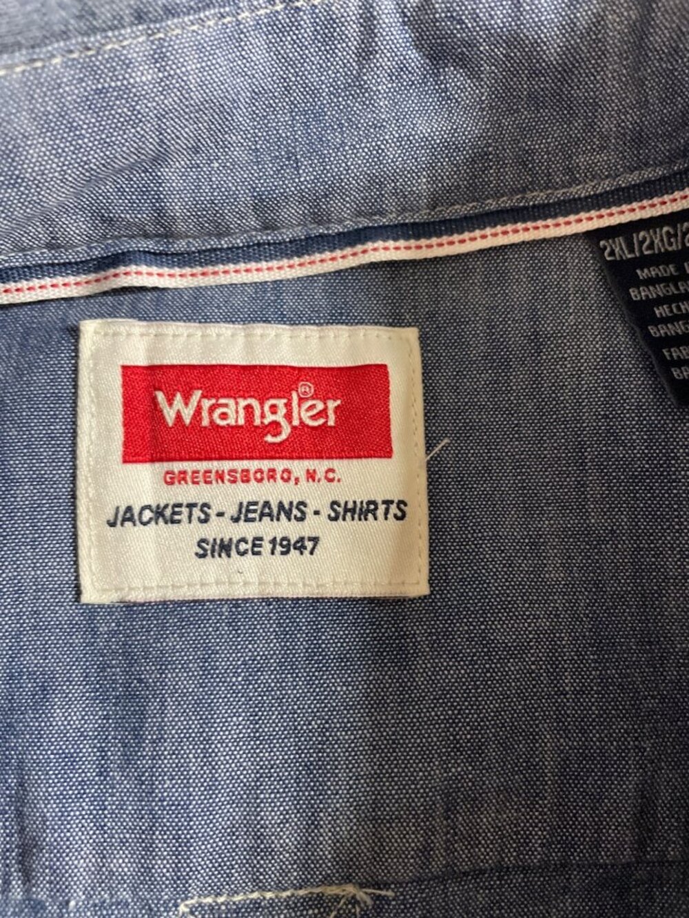 Wrangler Mens Denim Chambray Short Sleeve Button-Up Shirt 2XL - Picture 6 of 10